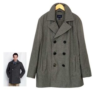 Land’s End Men’s Gray Wool Blend Pea Coat Top Coat Size Large